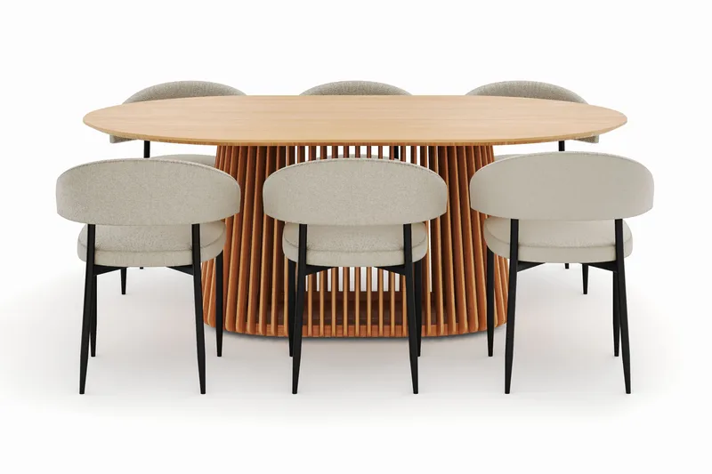 Peyra Matbord 200 cm Oval med 6 Sawako Stolar - Natur - Möbler - Matplats - Matgrupp & matbord med stolar