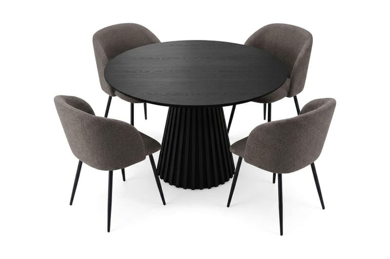 Peyra Matgrupp 110 cm runt med 4 Greya Mastolar - Svartlaserad ek - Möbler - Matplats - Matgrupp & matbord med stolar