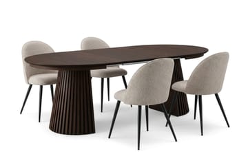 Peyra Matgrupp 120-220 cm förlängningsbart med 4 Nibe Plus Mastolar - Rökt ek - Möbler - Matplats - Matgrupp & matbord med stolar