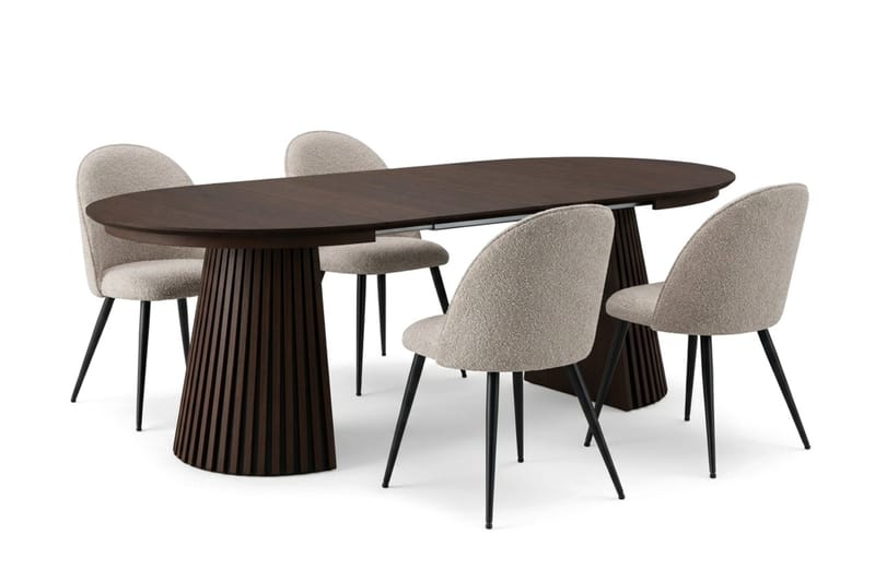 Peyra Matgrupp 120-220 cm förlängningsbart med 4 Nibe Plus Mastolar - Rökt ek - Möbler - Matplats - Matgrupp & matbord med stolar