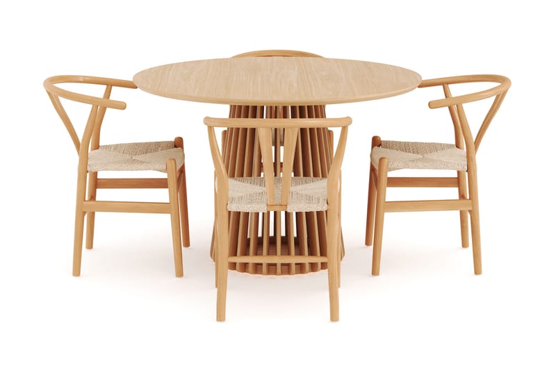 Peyra Matgrupp 120 cm Rund Ek med 4 Dastoori Matstol - 2220068-4,1893466-1 - Natur - Möbler - Matplats - Matgrupp & matbord med stolar