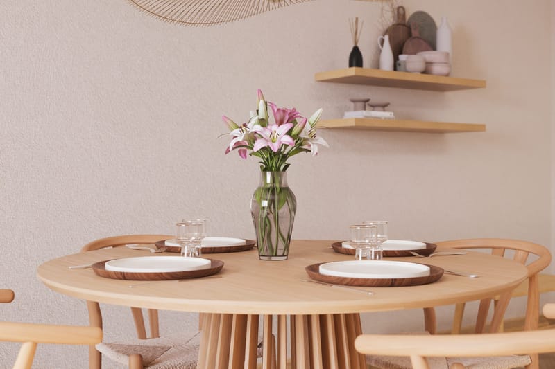 Peyra Matgrupp 120 cm Rund Ek med 4 Dastoori Matstol - 2220068-4,1893466-1 - Natur - Möbler - Matplats - Matgrupp & matbord med stolar