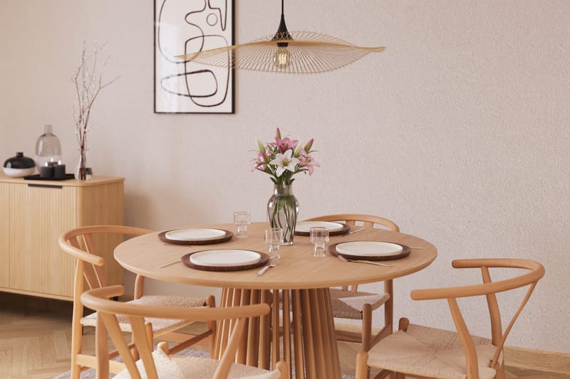 Peyra Matgrupp 120 cm Rund Ek med 4 Dastoori Matstol - 2220068-4,1893466-1 - Natur - Möbler - Matplats - Matgrupp & matbord med stolar