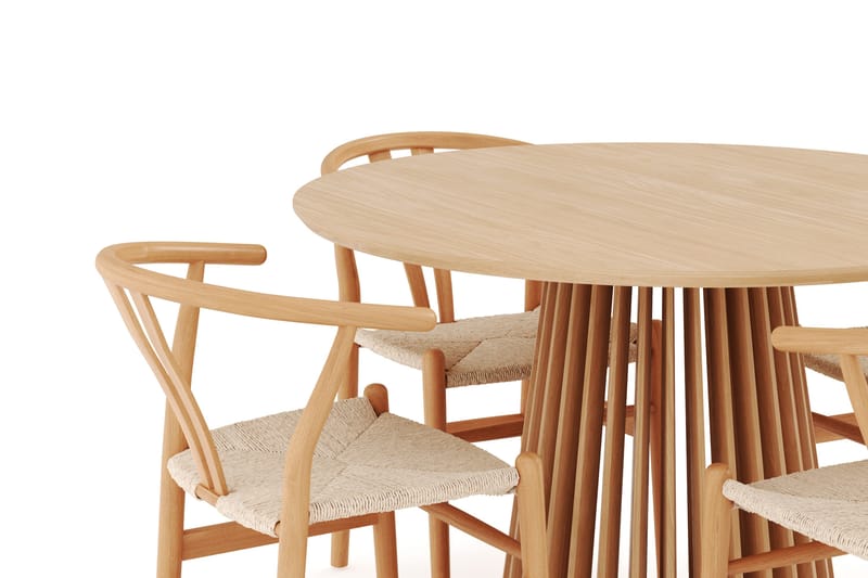 Peyra Matgrupp 120 cm Rund Ek med 4 Dastoori Matstol - 2220068-4,1893466-1 - Natur - Möbler - Matplats - Matgrupp & matbord med stolar