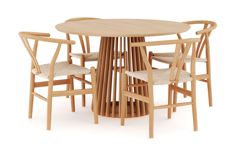 Peyra Matgrupp 120 cm Rund Ek med 4 Dastoori Matstol - 2220068-4,1893466-1, Natur