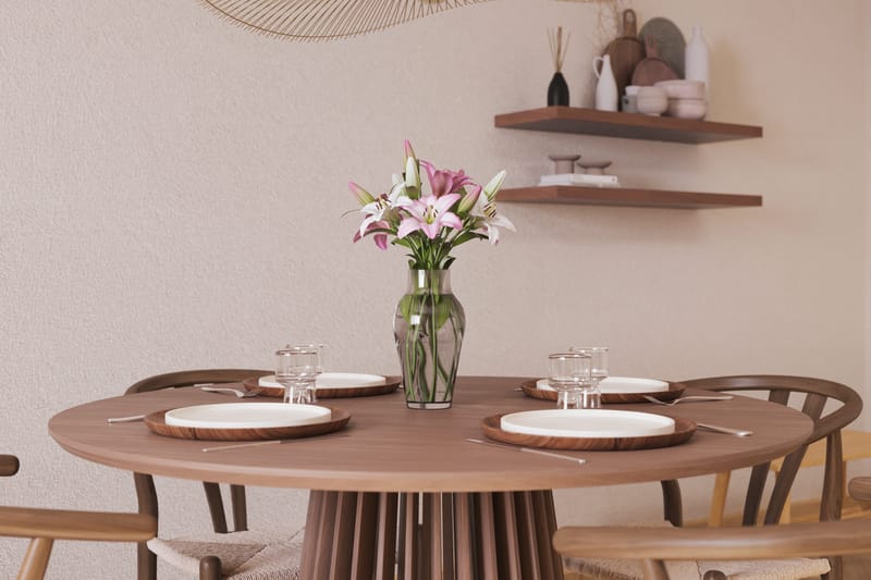 Peyra Matgrupp 120 cm Rund med 4 Dastoori Matstol - 2220070-4,1893317-1 - Valnöt / Brun / Beige - Möbler - Matplats - Matgrupp & matbord med stolar