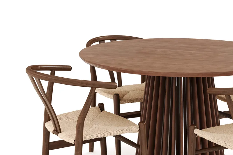 Peyra Matgrupp 120 cm Rund med 4 Dastoori Matstolar - Valnöt / Brun / Beige - Möbler - Matplats - Matgrupp & matbord med stolar