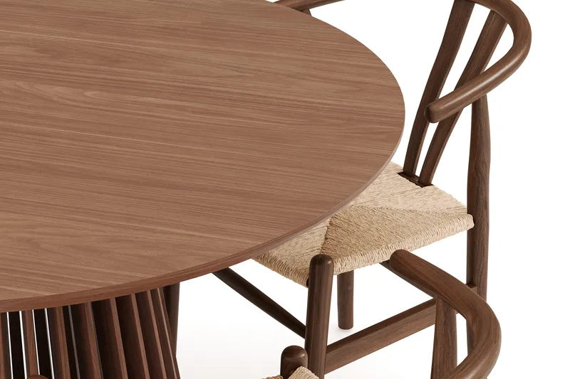 Peyra Matgrupp 120 cm Rund med 4 Dastoori Matstolar - Valnöt / Brun / Beige - Möbler - Matplats - Matgrupp & matbord med stolar