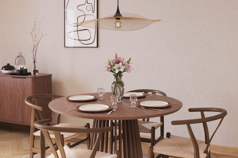 Peyra Matgrupp 120 cm Rund med 4 Dastoori Matstolar - Valnöt / Brun / Beige - Möbler - Matplats - Matgrupp & matbord med stolar