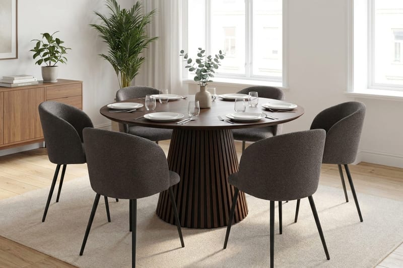 Peyra Matgrupp 130 cm runt med 6 Greya Mastolar - Rökt ek - Möbler - Matplats - Matgrupp & matbord med stolar