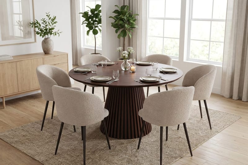 Peyra Matgrupp 130 cm runt med 6 Greya Mastolar - Valnöt - Möbler - Matplats - Matgrupp & matbord med stolar