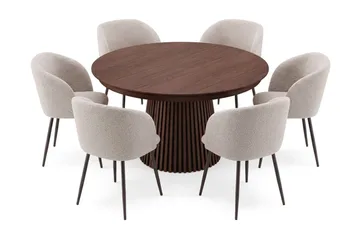 Peyra Matgrupp 140-240 cm förlängningsbart med 6 Greya Mastolar - Valnöt - Möbler - Matplats - Matgrupp & matbord med stolar