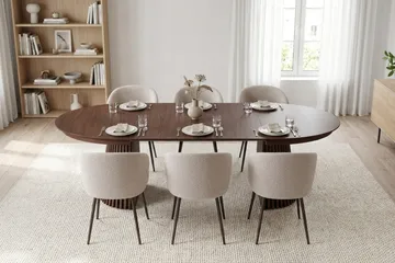 Peyra Matgrupp 140-240 cm förlängningsbart med 6 Greya Mastolar - Valnöt - Möbler - Matplats - Matgrupp & matbord med stolar