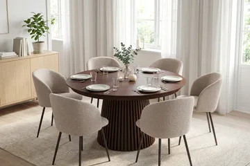 Peyra Matgrupp 140-240 cm förlängningsbart med 6 Greya Mastolar - Valnöt - Möbler - Matplats - Matgrupp & matbord med stolar