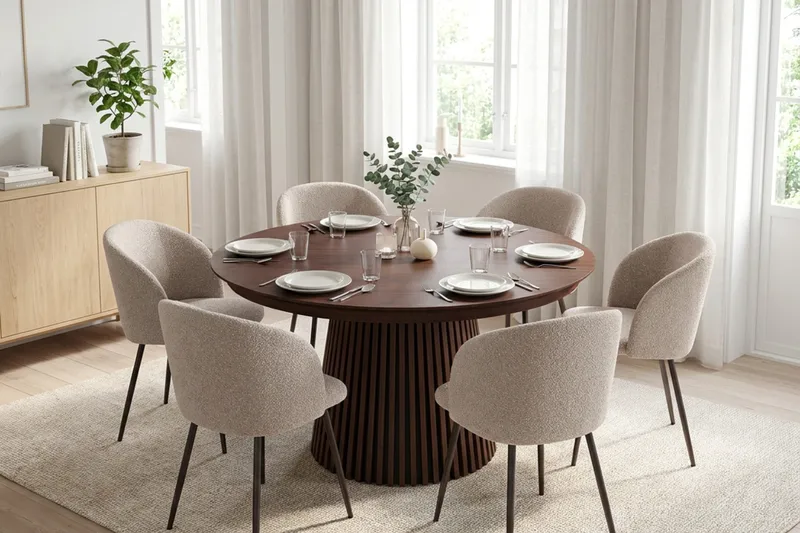 Peyra Matgrupp 140-240 cm förlängningsbart med 6 Greya Mastolar - Valnöt - Möbler - Matplats - Matgrupp & matbord med stolar