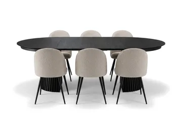Peyra Matgrupp 140-240 cm förlängningsbart med 6 Nibe Plus Mastolar - Svartlaserad ek - Möbler - Matplats - Matgrupp & matbord med stolar