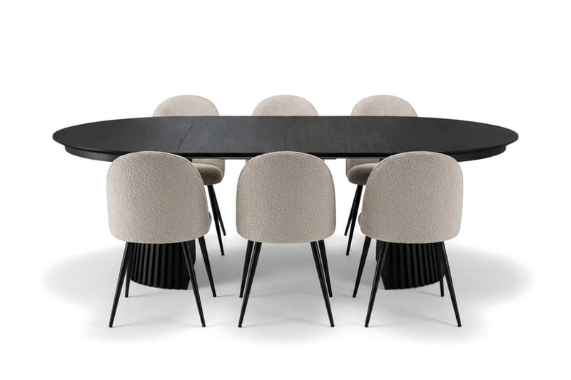 Peyra Matgrupp 140-240 cm förlängningsbart med 6 Nibe Plus Mastolar - Svartlaserad ek - Möbler - Matplats - Matgrupp & matbord med stolar