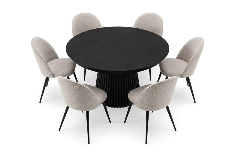 Peyra Matgrupp 140-240 cm förlängningsbart med 6 Nibe Plus Mastolar - Svartlaserad ek - Möbler - Matplats - Matgrupp & matbord med stolar