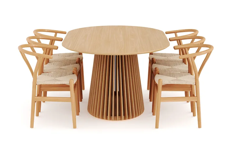 Peyra Matgrupp 200 cm Ovalt Ek med 6 Dastoori Matstol - 2220068-6,1893461-1 - Natur - Möbler - Matplats - Matgrupp & matbord med stolar