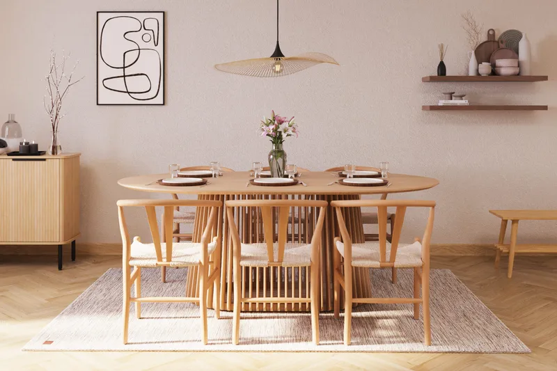Peyra Matgrupp 200 cm Ovalt Ek med 6 Dastoori Matstol - 2220068-6,1893461-1 - Natur - Möbler - Matplats - Matgrupp & matbord med stolar