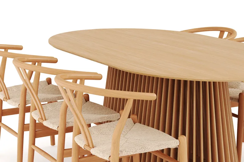 Peyra Matgrupp 200 cm Ovalt Ek med 6 Dastoori Matstol - 2220068-6,1893461-1 - Natur - Möbler - Matplats - Matgrupp & matbord med stolar