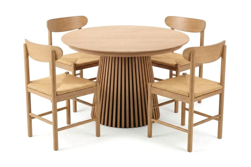 Peyra Matgrupp Förlängningsbart runt 120-220 cm Ek med 4 Malte Matstolar - Möbler - Matplats - Matgrupp & matbord med stolar