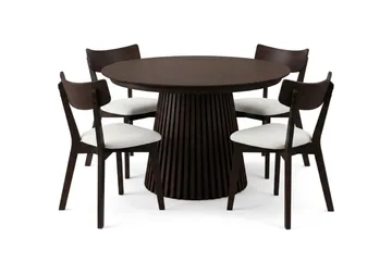Peyra Matgrupp Förlängningsbart runt 120-220 cm i Rökt Ek med 4 Amelia Matstolar med Dyna - Rökt Ek/Beige - Möbler - Matplats - Matgrupp & matbord med stolar