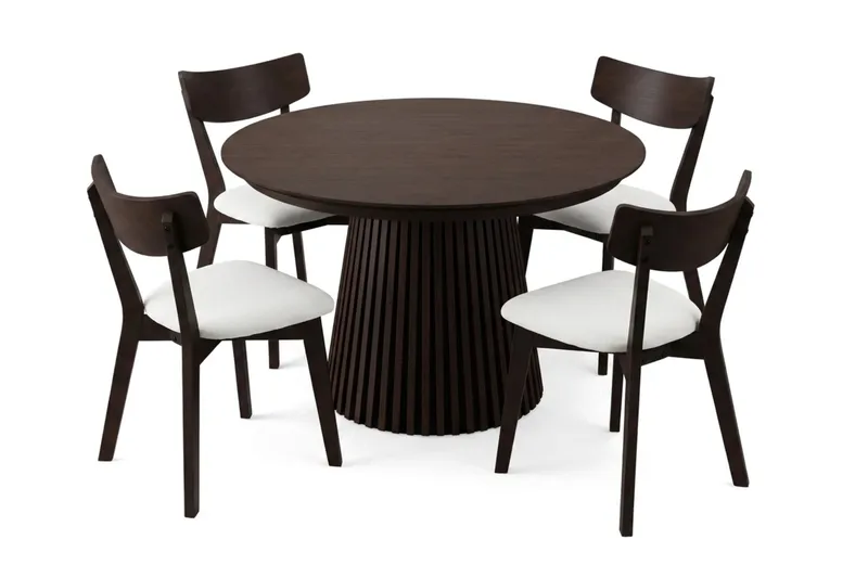 Peyra Matgrupp Förlängningsbart runt 120-220 cm i Rökt Ek med 4 Amelia Matstolar med Dyna - Rökt Ek/Beige - Möbler - Matplats - Matgrupp & matbord med stolar