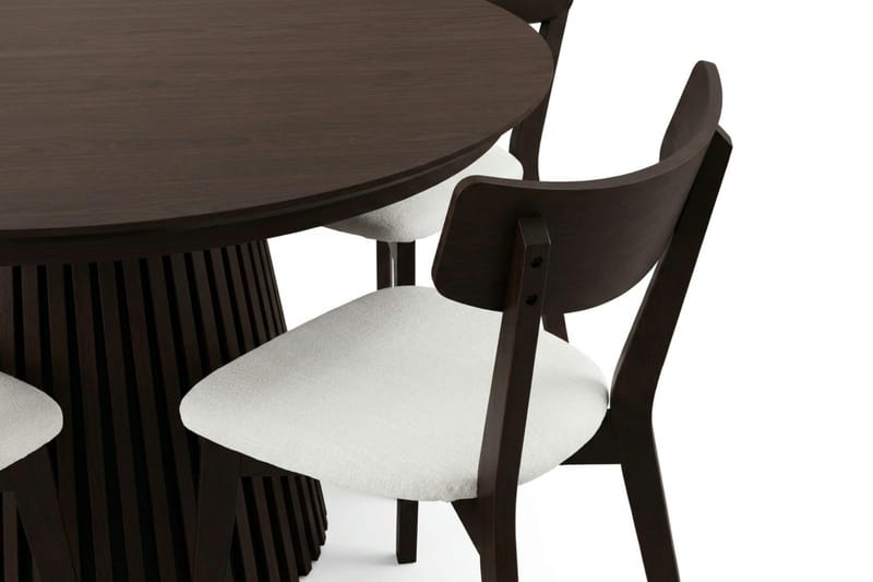 Peyra Matgrupp Förlängningsbart runt 120-220 cm i Rökt Ek med 4 Amelia Matstolar med Dyna - Rökt Ek/Beige - Möbler - Matplats - Matgrupp & matbord med stolar