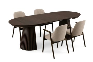 Peyra Matgrupp Förlängningsbart runt 120-220 cm med 4 Reciclar Matstolar - Rökt ek - Möbler - Matplats - Matgrupp & matbord med stolar