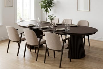 Peyra Matgrupp Förlängningsbart runt 120-220 cm med 6 Reciclar Matstolar - Brun - Möbler - Matplats - Matgrupp & matbord med stolar