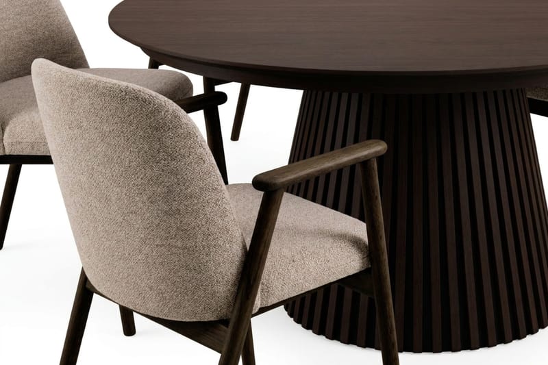 Peyra Matgrupp Förlängningsbart runt 120-220 cm med 6 Reciclar Matstolar - Brun - Möbler - Matplats - Matgrupp & matbord med stolar