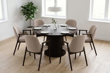 Peyra Matgrupp Förlängningsbart runt 120-220 cm med 6 Reciclar Matstolar - Brun - Möbler - Matplats - Matgrupp & matbord med stolar