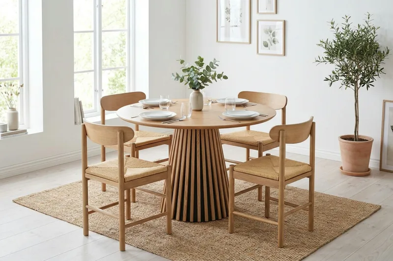 Peyra Matgrupp runt 110 cm Ek med 4 Malte Matstolar - Möbler - Matplats - Matgrupp & matbord med stolar