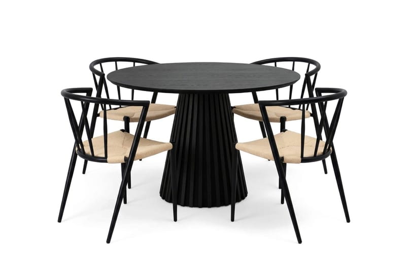 Peyra Matgrupp runt 110 cm Svart med 4 Winston Matstolar - Svartlaserad ek - Möbler - Matplats - Matgrupp & matbord med stolar