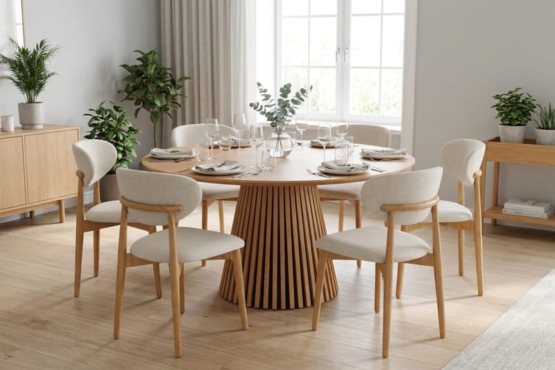 Peyra Matgrupp runt 130 cm Ek med 6 Molly Matstolar - Ek - Möbler - Matplats - Matgrupp & matbord med stolar