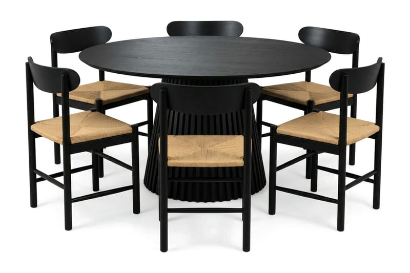 Peyra Matgrupp runt 150 cm Svart med 6 Malte Matstolar - Möbler - Matplats - Matgrupp & matbord med stolar