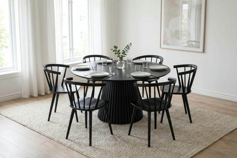 Peyra Matgrupp runt 150 cm Svart med 6 Tyrö Matstolar - Svart - Möbler - Matplats - Matgrupp & matbord med stolar