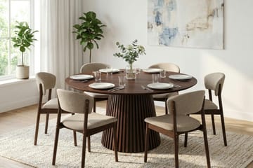 Peyra Matgrupp runt 150 cm Valnöt med 6 Nala Matstolar - Valnöt - Möbler - Matplats - Matgrupp & matbord med stolar