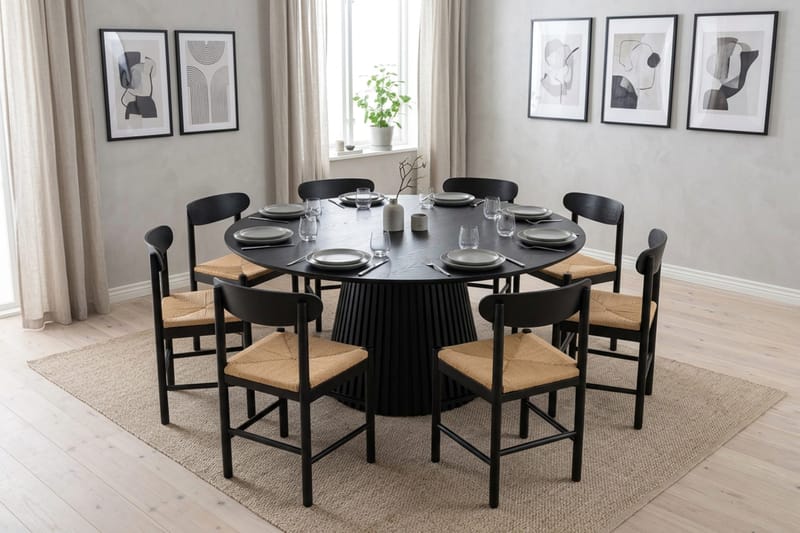 Peyra Matgrupp runt 180 cm Svart med 8 Malte Matstolar - Möbler - Matplats - Matgrupp & matbord med stolar