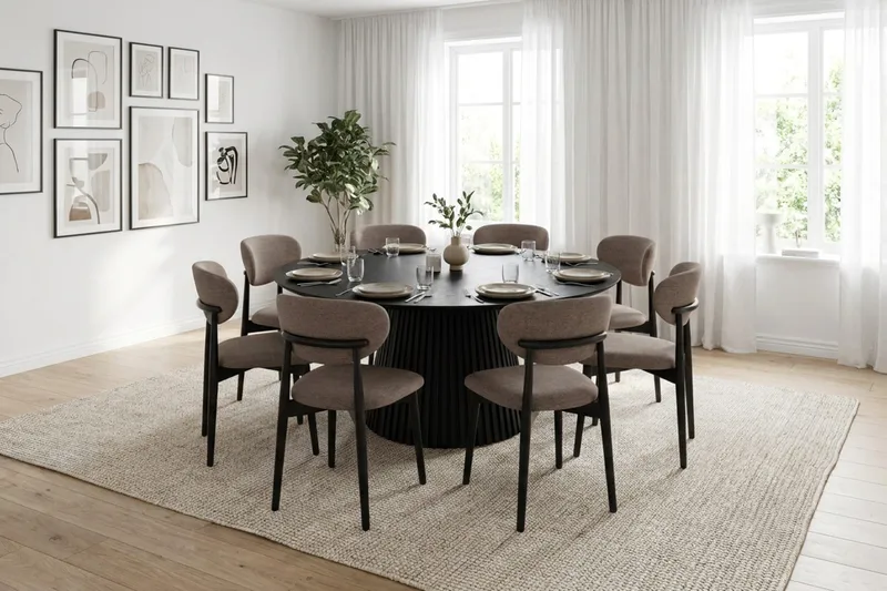 Peyra Matgrupp runt 180 cm Svart med 8 Molly Matstolar - Svart - Möbler - Matplats - Matgrupp & matbord med stolar