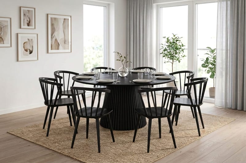 Peyra Matgrupp runt 180 cm Svart med 8 Tyrö Matstolar - Svart - Möbler - Matplats - Matgrupp & matbord med stolar