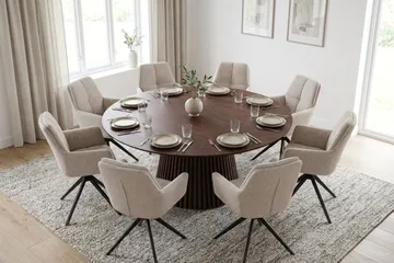 Peyra Matgrupp runt 180 cm Valnöt med 8 Torsby Matstolar - Valnöt - Möbler - Matplats - Matgrupp & matbord med stolar
