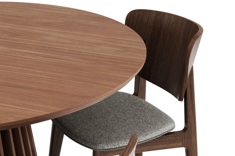 Peyra Matgrupp - Runt Matbord 120 cm med 4 Bruna Jerup Matstolar - Valnöt - Möbler - Matplats - Matgrupp & matbord med stolar