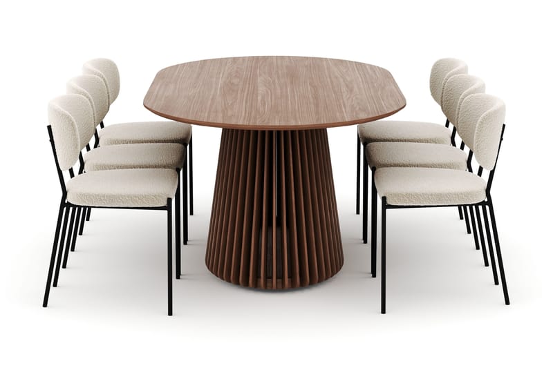 Peyra Ovalt Matbord 200 cm med 6 Gemmiano Stolar - Valnöt - Möbler - Matplats - Matgrupp & matbord med stolar
