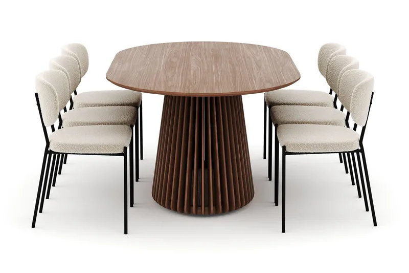 Peyra Ovalt Matbord 200 cm med 6 Gemmiano Stolar - Valnöt - Möbler - Matplats - Matgrupp & matbord med stolar