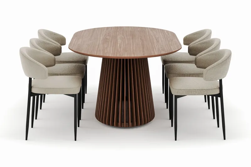 Peyra Ovalt Matbord 200 cm med 6 Sawako Stolar - Valnöt - Möbler - Matplats - Matgrupp & matbord med stolar