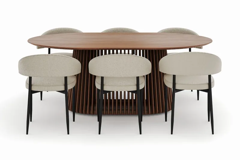 Peyra Ovalt Matbord 200 cm med 6 Sawako Stolar - Valnöt - Möbler - Matplats - Matgrupp & matbord med stolar