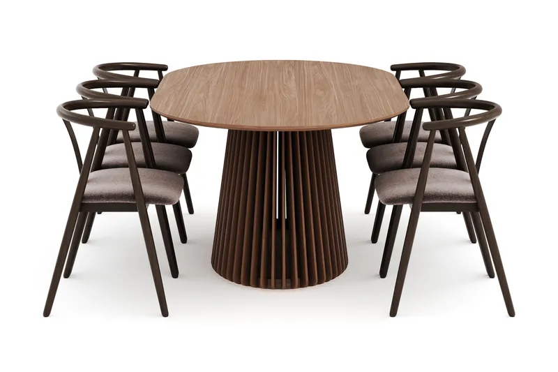 Peyra Ovalt Matgrupp Massiv Valnöt 200 cm med 6 Cytie Karmstolar - Valnöt - Möbler - Matplats - Matgrupp & matbord med stolar