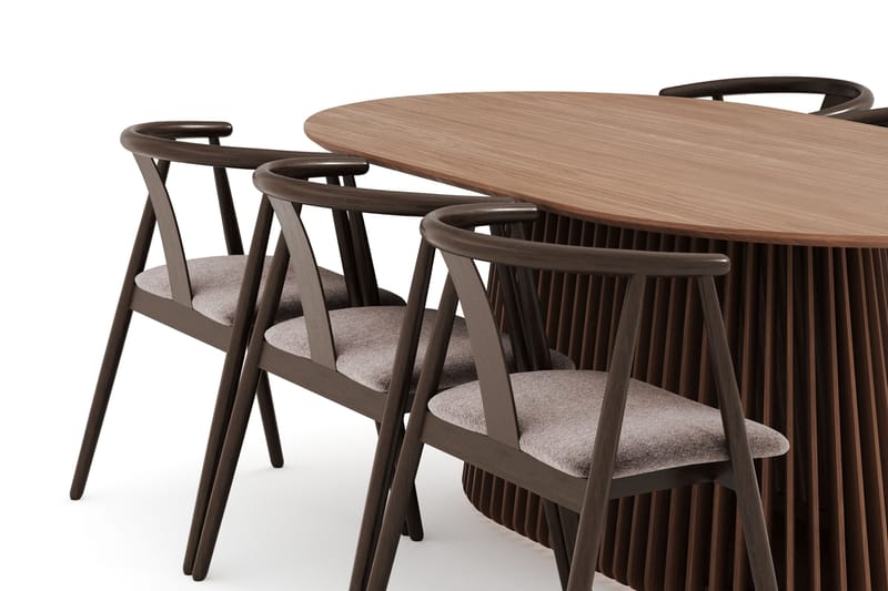 Peyra Ovalt Matgrupp Massiv Valnöt 200 cm med 6 Cytie Karmstolar - Valnöt - Möbler - Matplats - Matgrupp & matbord med stolar